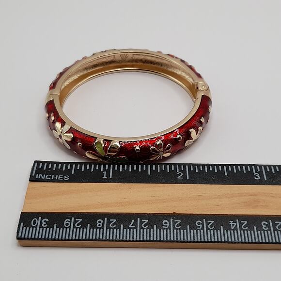 Vintage Jiu Long Xing Cloisonné Bangle Bracelet – Red Enamel Floral - Picture 8 of 10